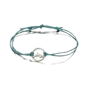 Deep Turquoise Thread Adjustable Size  Silver Mountain Charm Bracelet